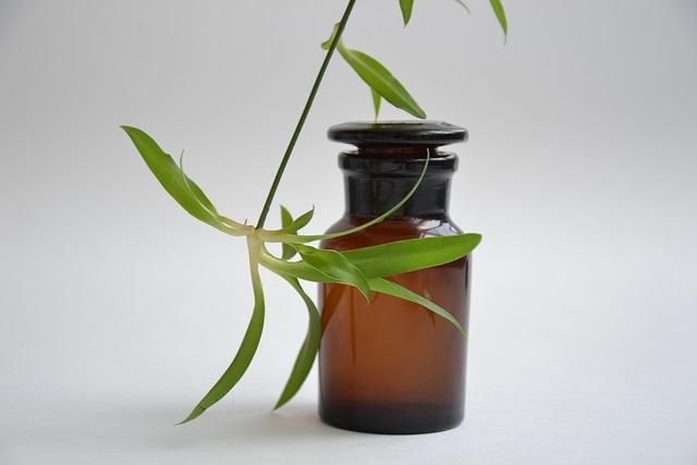 plant sprig next to pharmacy bottle